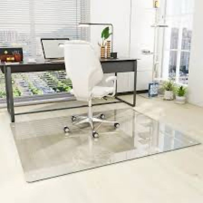 (similar) 55"x46" tempered glass chair mat, heavy duty glass office floor mat for carpet or hardwood floors, with non-slip pads, round corner and polished edge, effortless rolling, thick 1/5"