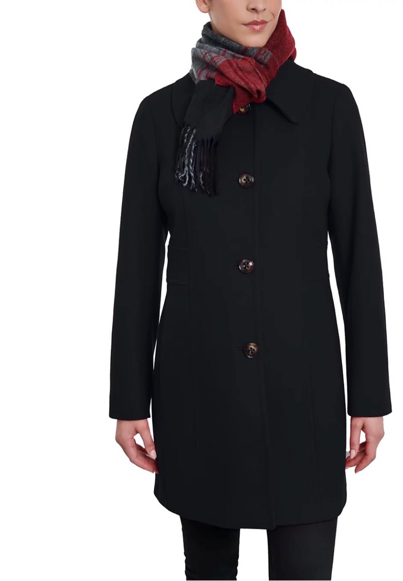 LONDON FOG womens Single-breasted Peacoat With Scarf Pea Coat, Black, Large US