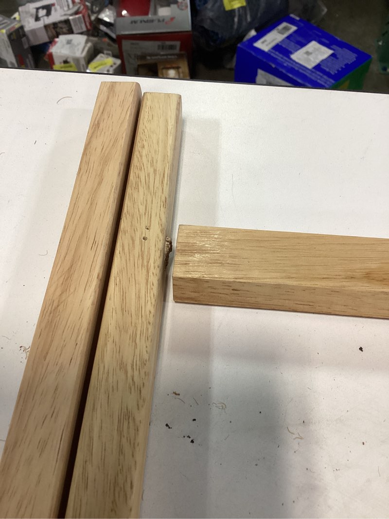 Condition photo showing As Is for mainstays folding tv tray table, rubberwood, natural, 19" x 14.5" x 26", indoor, 1 piece