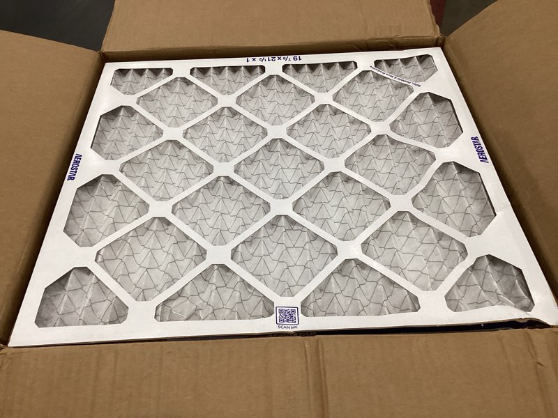 Condition photo showing Good Condition for aerostar 19 7/8 x 21 1/2 x 1 merv 6 pleated air filter, ac furnace air filter, 6 pack (actual size: 19 7/8"x21 1/2"x3/4") 6 pack merv 6 basic