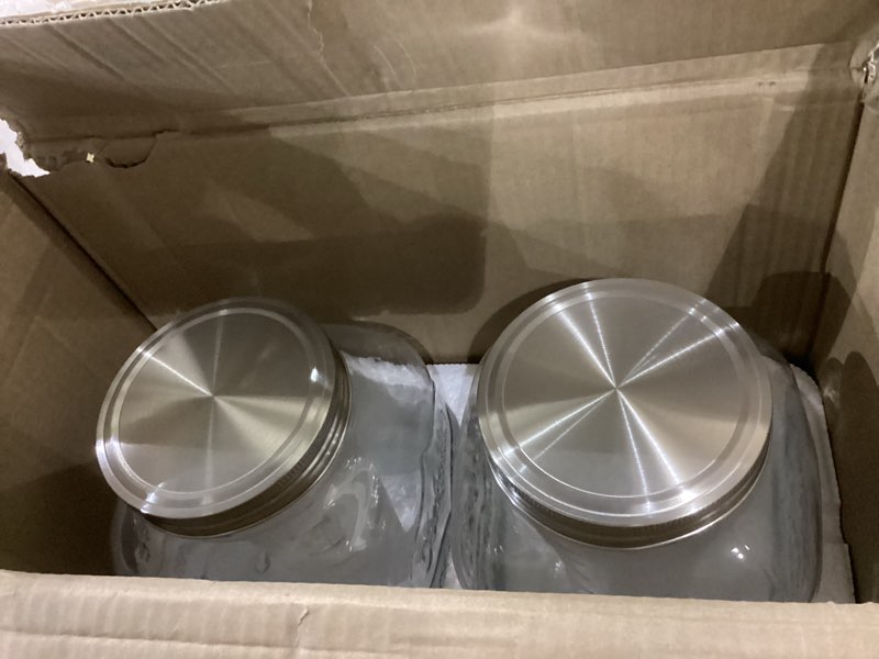 Condition photo showing Good Condition for 1 Gallon Glass Drink Dispensers For Parties 2PACK.Beverage Dispenser,Glass Drink Dispenser With Stand And Stainless Steel Spigot 100% Leakproof.Lemonade Dispenser With Ice Cylinder.Laundry Detergent 1 Gallon Double With Stand