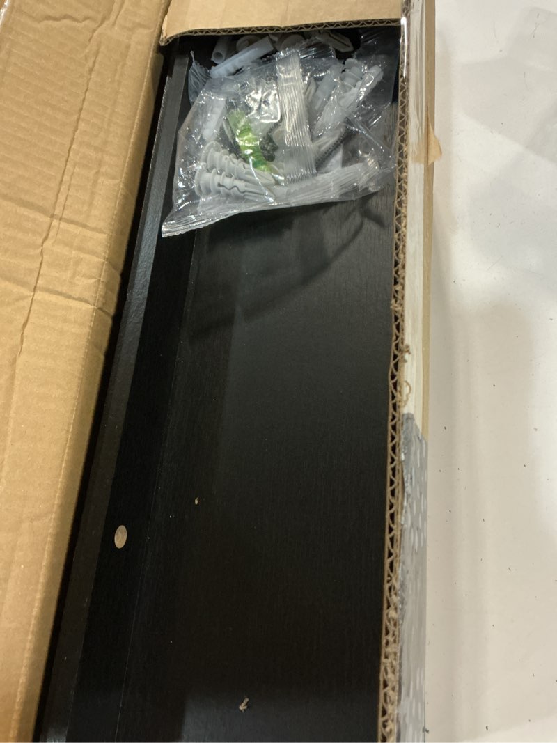 Condition photo showing Good Condition for upsimples floating shelves for wall, wall shelves for decor storage set of 6, wall mounted wood shelf for bedroom, living room, bathroom, kitchen, picture ledge shelf, black black 15.7in