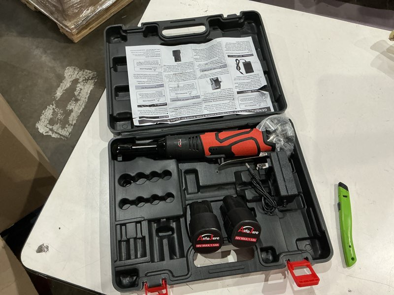 Condition photo showing As Is for fullyea electric ratchet wrench set, 550 rpm cordless ratchet wrench, 3/8" 18v power ratchet tools with variable speed, led light, 7 sockets, 2 packs 2.0ah lithium-ion battery and fast charger