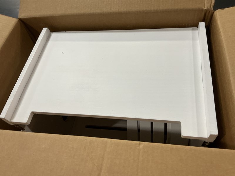 Condition photo showing As Is for Wooden WiFi Router Storage Box - Deluxe Wall Mountable Decorative Modem Shelf Hider Cover with Cable Management System - Rustic Home Organization Solution for Most Routers Up to 11" Tall - White