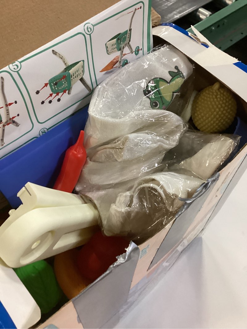 Condition photo showing Good Condition for Kids Shopping Cart - 2 in 1 Toy Shopping Cart with Play Food Fruit Vegetable Dessert and Shop Accessories, 72pcs Pretend Play Grocery Store Toy Kitchen Game Trolley Play Set for Kids (Navy Blue)