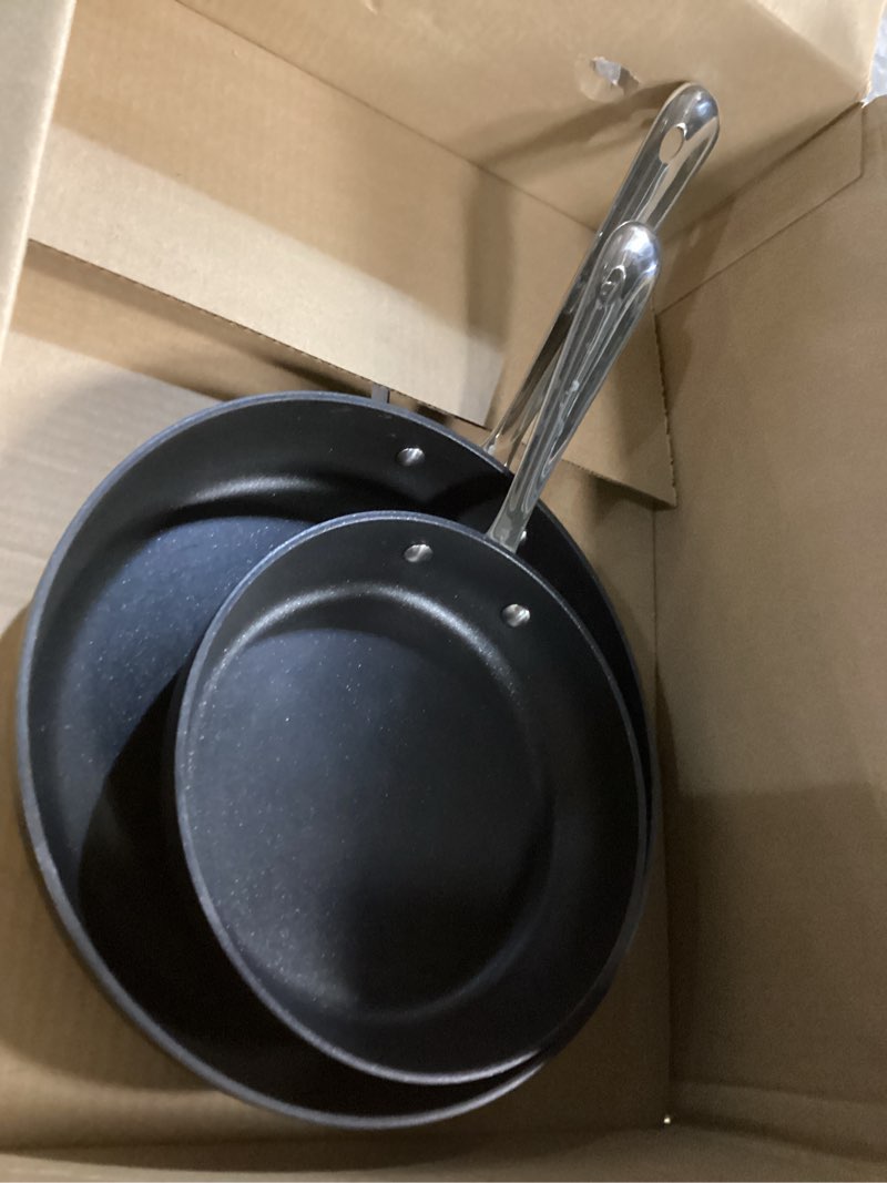 Condition photo showing Good Condition for All-Clad HA1 Hard Anodized Non Stick Fry Pan Set 2 Piece, 8, 10 Inch, Induction, Oven Broiler Safe 500F, Pots and Pans Set, Kitchen Frying Pans, Skillets, Premium Cookware, Home, Dishwasher Safe Black 2 Piece Set