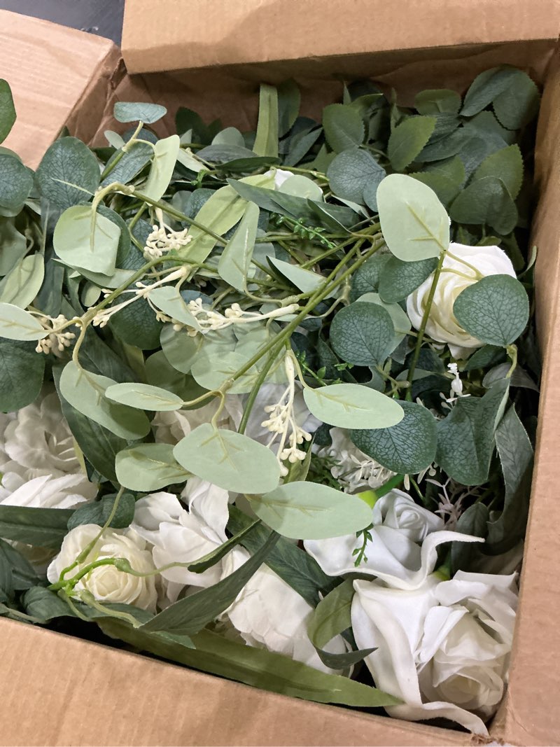 Condition photo showing Good Condition for h&s bridal wedding arch flowers, 30 inch rustic artificial floral swag for door lintel, green leaves rose peony sunflowers table centerpieces home decoration white