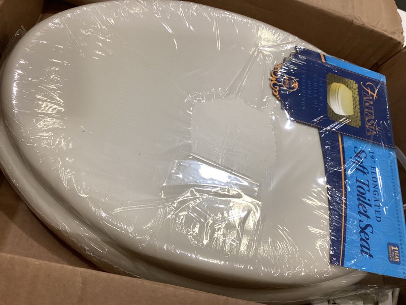 Condition photo showing Good Condition for soft elongated vinyl toilet seat, bone - 19 inch soft vinyl cover with comfort foam cushioning - fits all elongated size fixtures - easy to install fantasia by achim home decor
