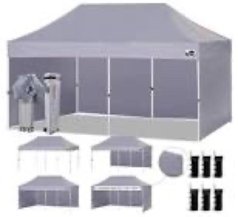 eurmax usa 10x20 pop up canopy tent,commercial tent with patented no-tip rolling bag,4 zippered remo
