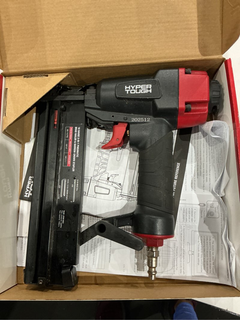 Condition photo showing As Is for hyper tough 18 gauge 2-in-1 pneumatic 2-inch brad nailer and 1/4-inch narrow crown stapler