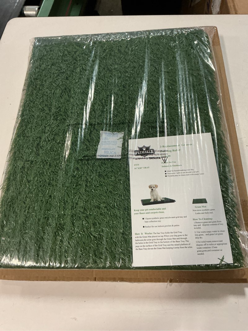 Condition photo showing New/Like New for artificial grass puppy pee pad for dogs and small pets - set of three 18.25x14.25 inch, reusable 3-layer turf pads for dogs - indoor and outdoor fake grass potty pet supplies by petmaker small 3-layer replacement pads
