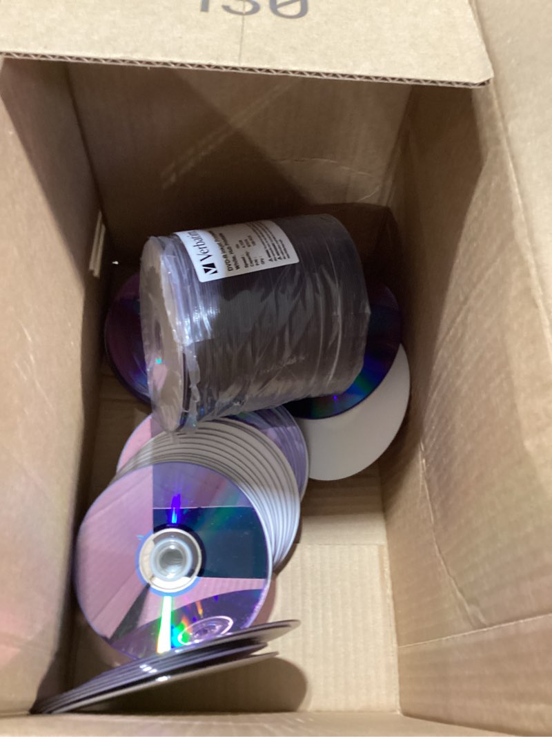 Condition photo showing As Is for verbatim 97016 dvd-r optical disc, white, 0.1 100 count (pack of 1) tape wrap