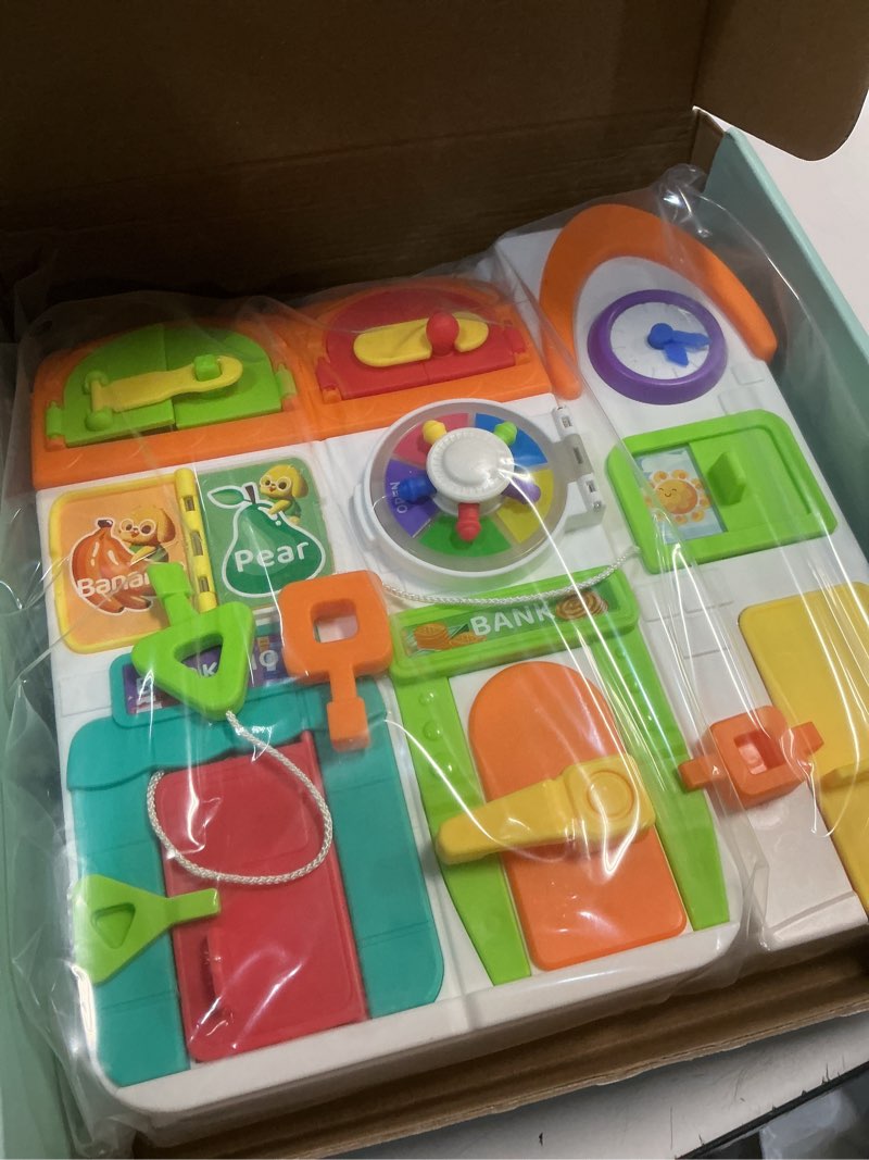 Condition photo showing New/Like New for Montessori Busy Board for 1 Year Old Boy Girl, Musical Baby Toys 12-18 Months, Bilingual Learning Educational Toddlers Toys for 1-2 Year Old Birthday Gifts Orange