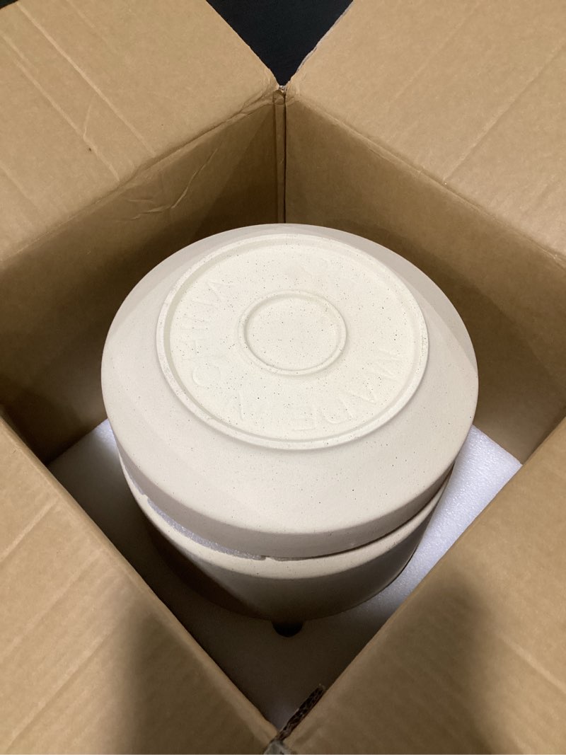 Condition photo showing Good Condition for le tauci 12 inch pots for plants with saucer, ceramic indoor planter pot for plants with drainage hole, mesh pad included, unglazed porous ceramic, modern for home and office, speckled oat speckled oat 12 inch