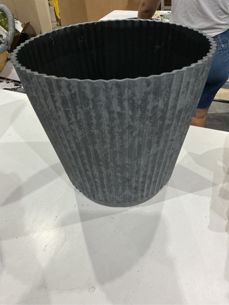 Condition photo showing As Is for style selections round 13-in w x 11.9-in h gray recycled plastic indoor/outdoor planter