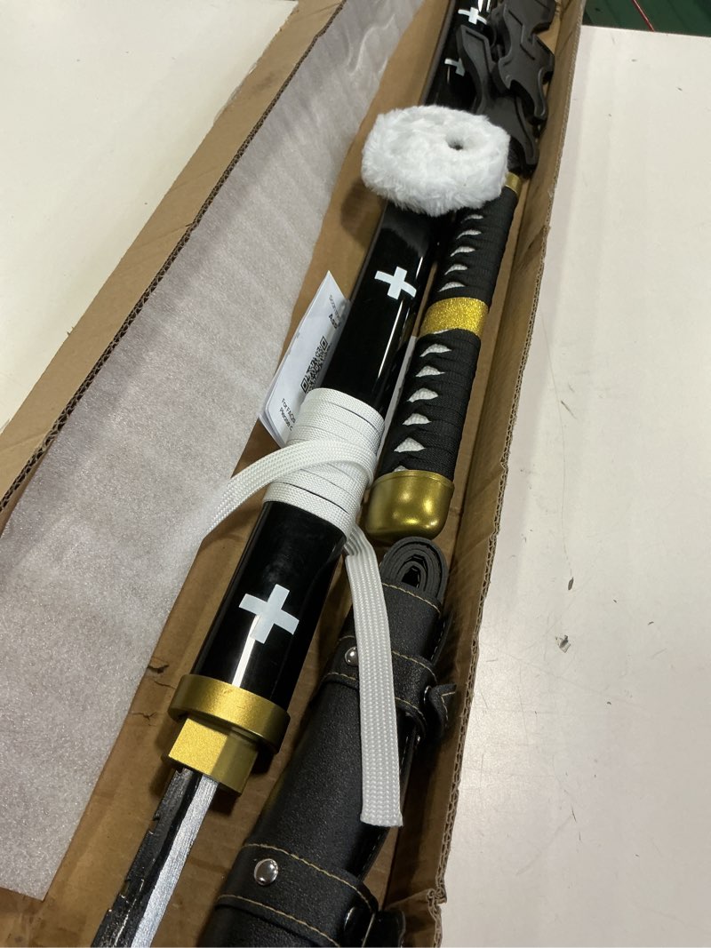 Condition photo showing As Is for Cold Blade Katana Sword - 41 inches Katana Replica with Holster Belt and Display Stand - Sword with Authentic Design J-Trafalgar Law Black