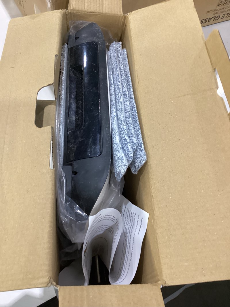 Condition photo showing As Is for manual floor sweeper black - 7 replacement parts, dry wet pickup for hardwood tile marble, pet hair small debris cleaner, no power needed, home office use