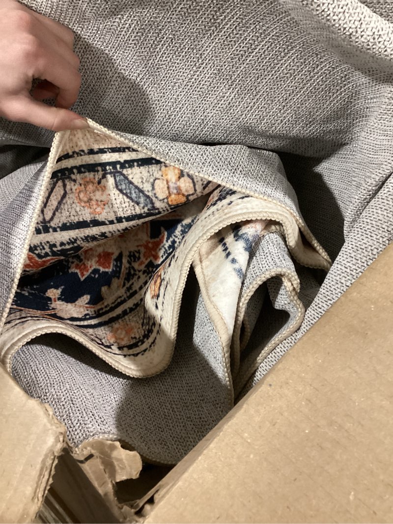 Condition photo showing As Is for Area Rugs 8'x10' Washable Non-Slip, Floral Vintage Distress Print Pattern Medallion Carpet for Living Room Bedroom Dining Room, Beige Navy Blue Orange Colorful Beige/Blue/Orange 8' x 10' (Rectangular)