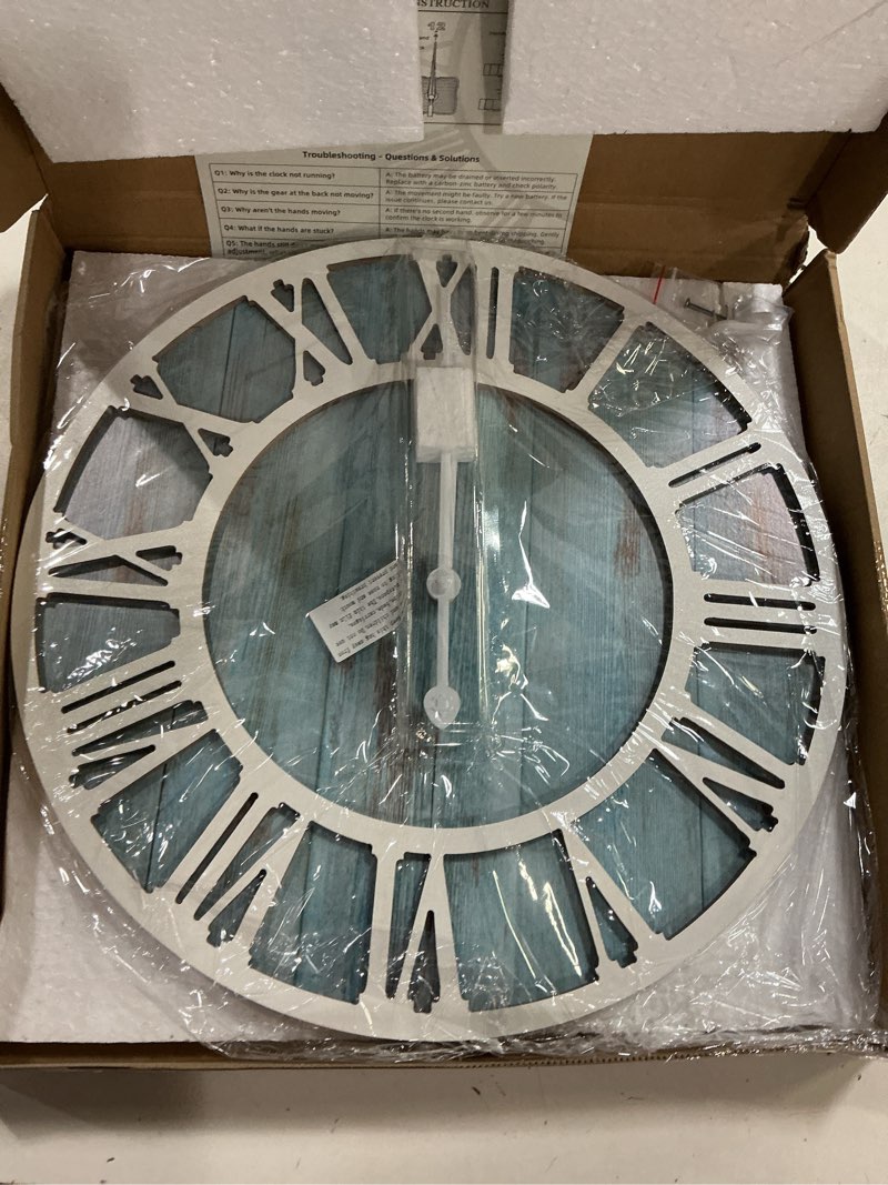 Condition photo showing New/Like New for 1st owned wall clocks for living room decor,16" vintage,round silent non ticking,black metal,modern wood clocks for home bedroom,kitchen,garden,office,cafe,modern wall decoration -roman numerals blue 16 inch