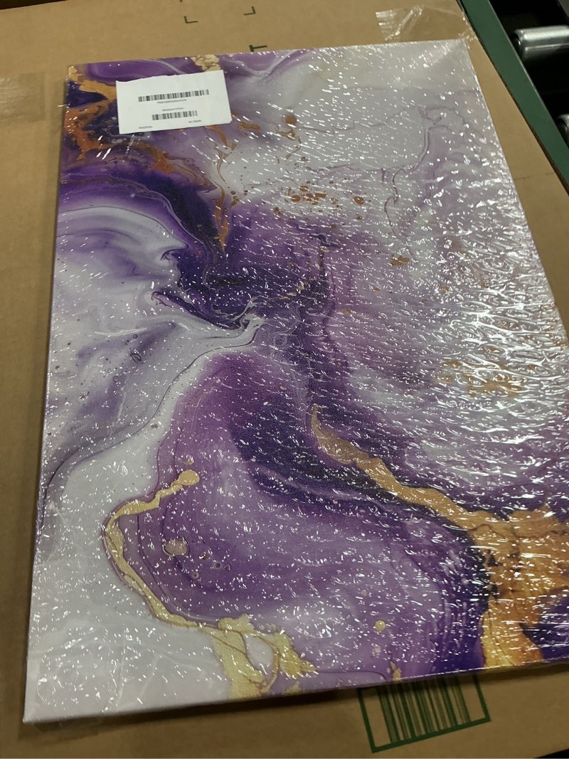 Condition photo showing New/Like New for abstract canvas wall art - purple and gold textured pictures gray white painting modern abstract wall decor framed for living room gallery wrap ready to hang(art-4,16.00x24.00 inch) 24"l x 16"w art-4