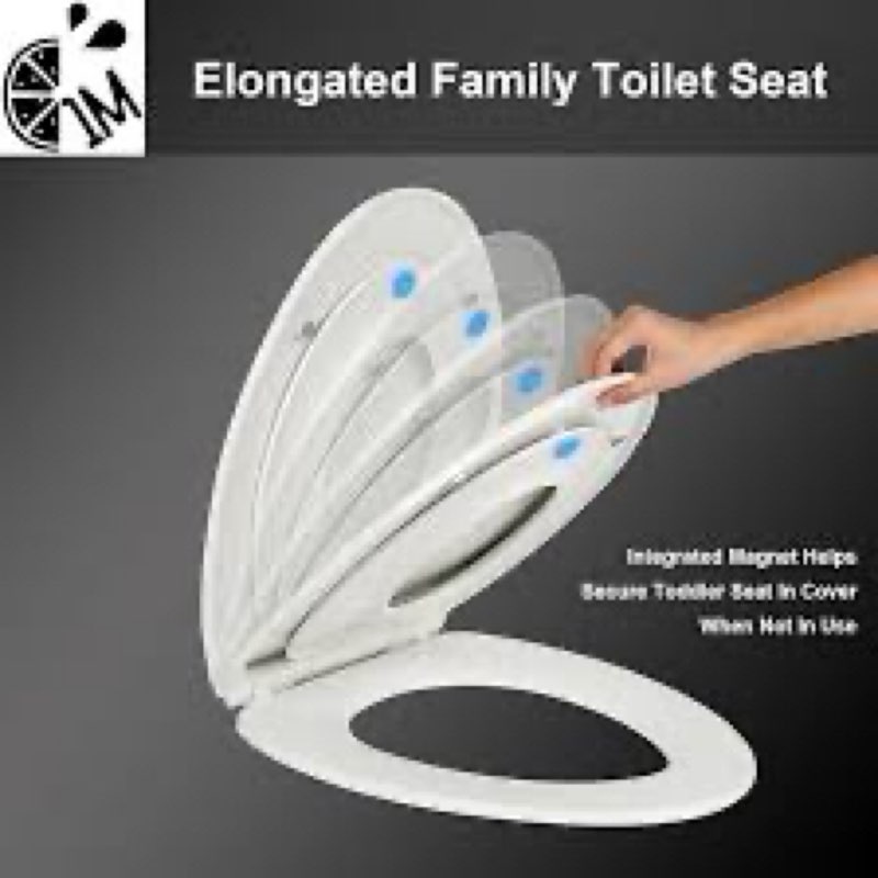 1M Family Toilet Seat, Patented Slow Close & Quick Releasing Technology, Anti-Wiggling, Easy to Inst