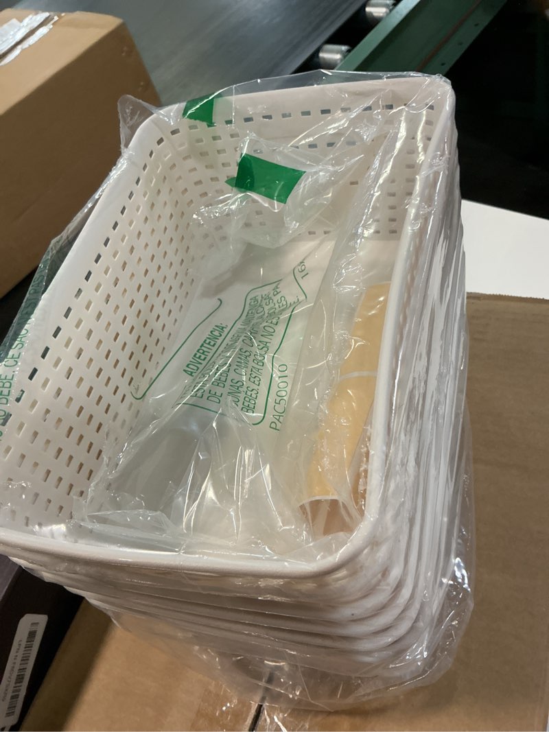 Condition photo showing New/Like New for bagnizer small plastic storage bins with bamboo lids 5.2qt stackable box basket pantry decorative containers cute with labels for organizing desktop closet office cream white of 6 packs 10*7.2*4.1" cream white small- 6 pack