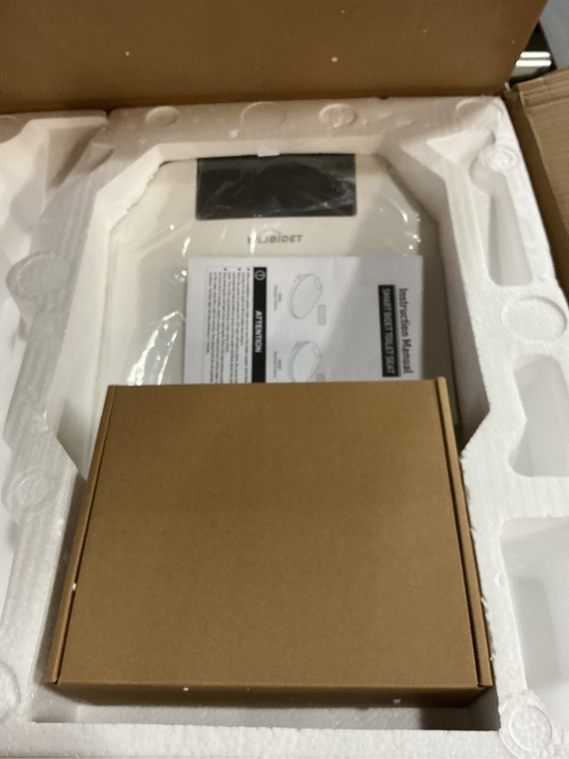 Condition photo showing New/Like New for bidet toilet seat with remote control, electronic heated bidet seat with adjustable warm water and pressure, warm air drying, display screen, night light, slow closed toilet lid, round