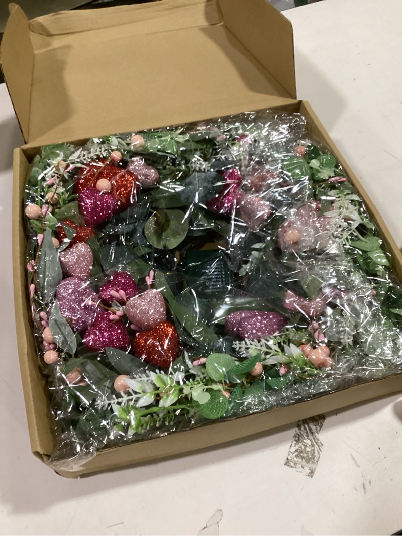 Condition photo showing Good Condition for 25in Valentines Day Wreaths for Front Door Artificial Valentines Day Door Wreath with Pink and Red Hearts for Valentine's Day Anniversary Wedding Decor Eucalyptus Wreath Eucalyptus Wreath With Hearts