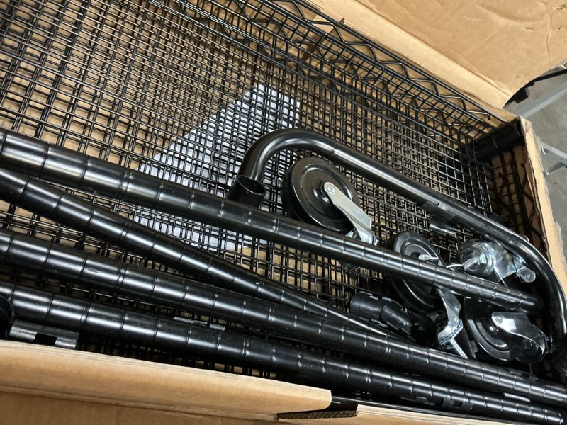 Condition photo showing Good Condition for Finnhomy 3 Tier Heavy Duty Commercial Grade Utility Cart, Wire Rolling Cart with Handle Bar, Steel Service Cart with Wheels, Kitchen Cart on Wheels, Food Storage Trolley, NSF Listed, Black