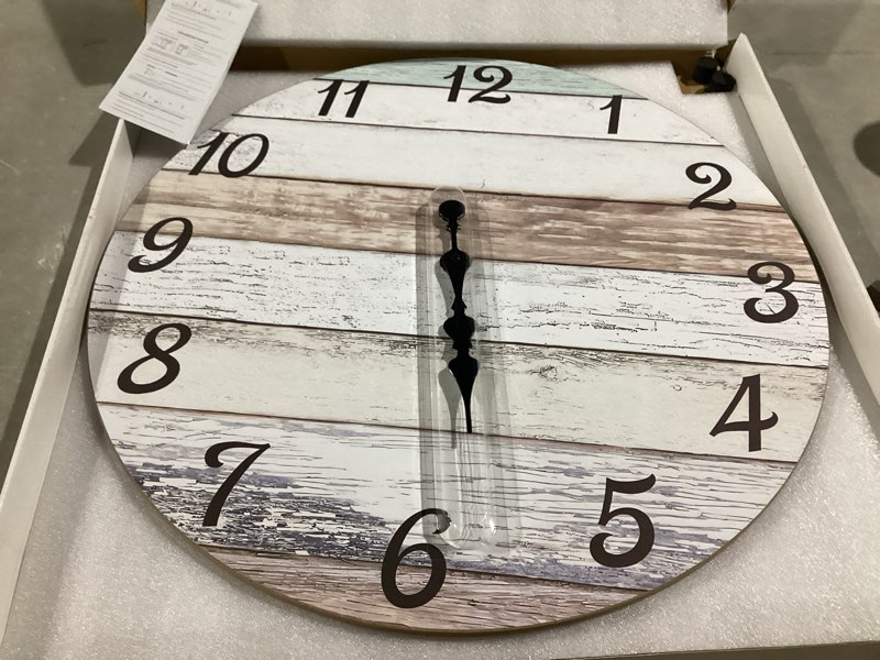 Condition photo showing Good Condition for XNM Wood Extra Large Wall Clocks for Living Room Decor 24 Inch Nautical Grey Farmhouse Clock Battery Operated Silent Wall Clock Modern(MDF No Solid Wood) 24 Inch Light Brown White