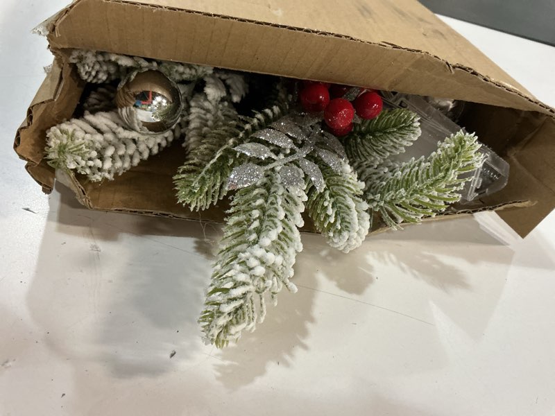 Condition photo showing Good Condition for Artificial Christmas Swag Cordless Prelit Teardrop Swags Christmas Wreath with Lights Rustic Stair Garland with Christmas Ball 30Light Christmas Swags Staircase Mailbox Front Door Wall Decorations (A)