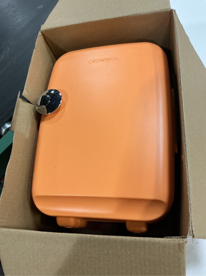 Condition photo showing Good Condition for CROWNFUL Mini Fridge, 4 Liter/6 Can Portable Cooler and Warmer Personal Refrigerator for Skin Care, Cosmetics, Beverage, Food,Great for Bedroom, Office, Car, Dorm(Orange)