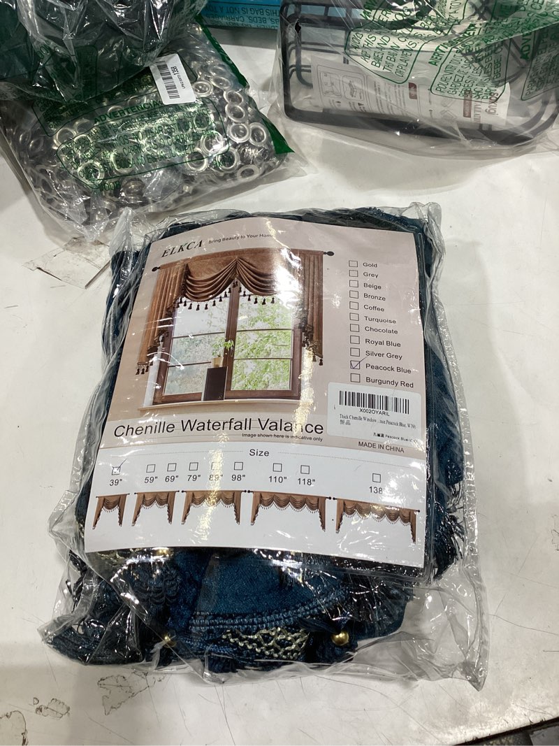 Condition photo showing Good Condition for elkca thick chenille window curtains valance for living room peacock blue waterfall valance for bedroom,rod pocket(w39,1 panel) valance,peacock blue 39"w x 43"l (pack of 1)
