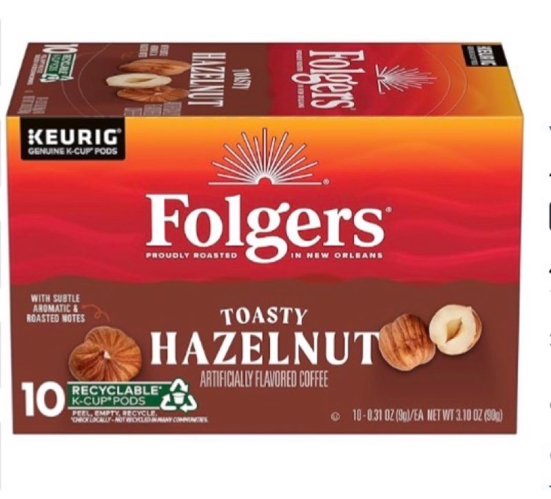 (( Case Pack Of 6 Boxes ))Folgers Toasty Hazelnut Artificially Flavored Coffee, Keurig K-Cup Pods, (( Best If Used By/DEC/31/2025))