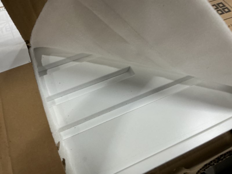 Condition photo showing Good Condition for 24 PCS 2x2 FT Vertical Stripe Decorative Ceiling Tiles, 24x24 Inch 3D Modern Minimalist Ceiling Panels, PVC Waterproof Cuttable Material Ideal for Living Room Bedroom Cover 96 Sq.Ft Scattered vertical bars