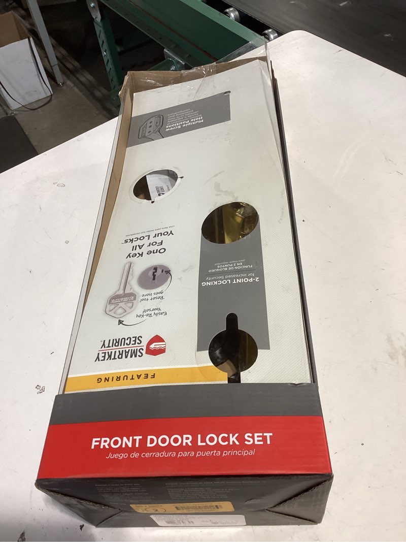 Condition photo showing As Is for kwikset signature series montara polished brass exterior single-cylinder deadbolt and keyed entry