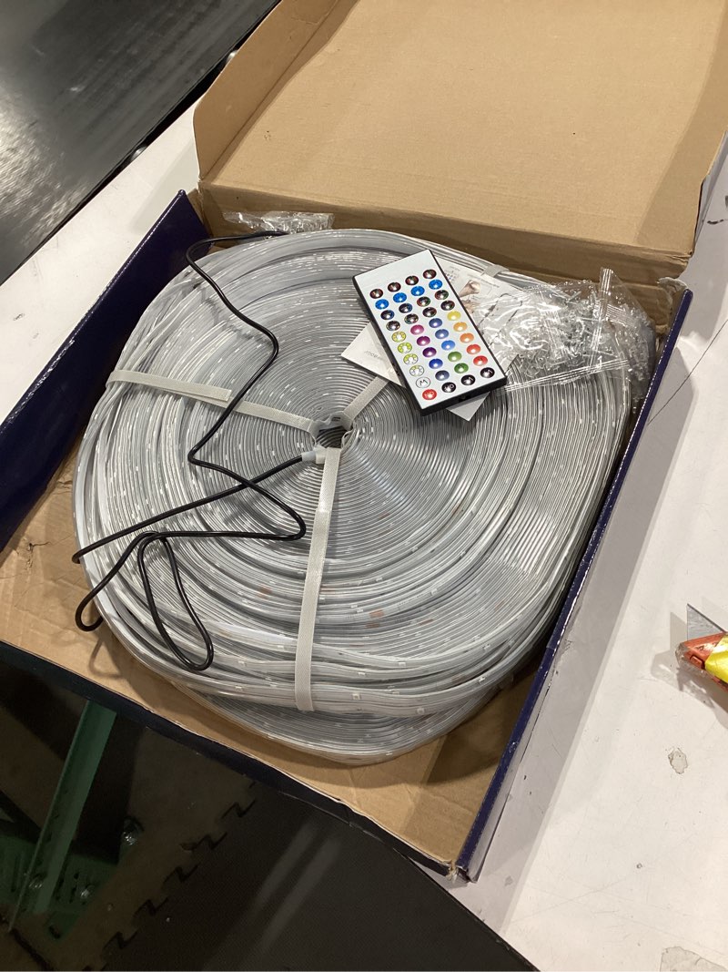Condition photo showing As Is for 500ft Outdoor LED Strip Lights Waterproof,IP68 Waterproof Led Rope Lights with Remote and App Controlled?Music Sync RGB Outdoor Led Strip Lights for Bedroom,Roof,Courtyards?2 Rolls of 250ft?