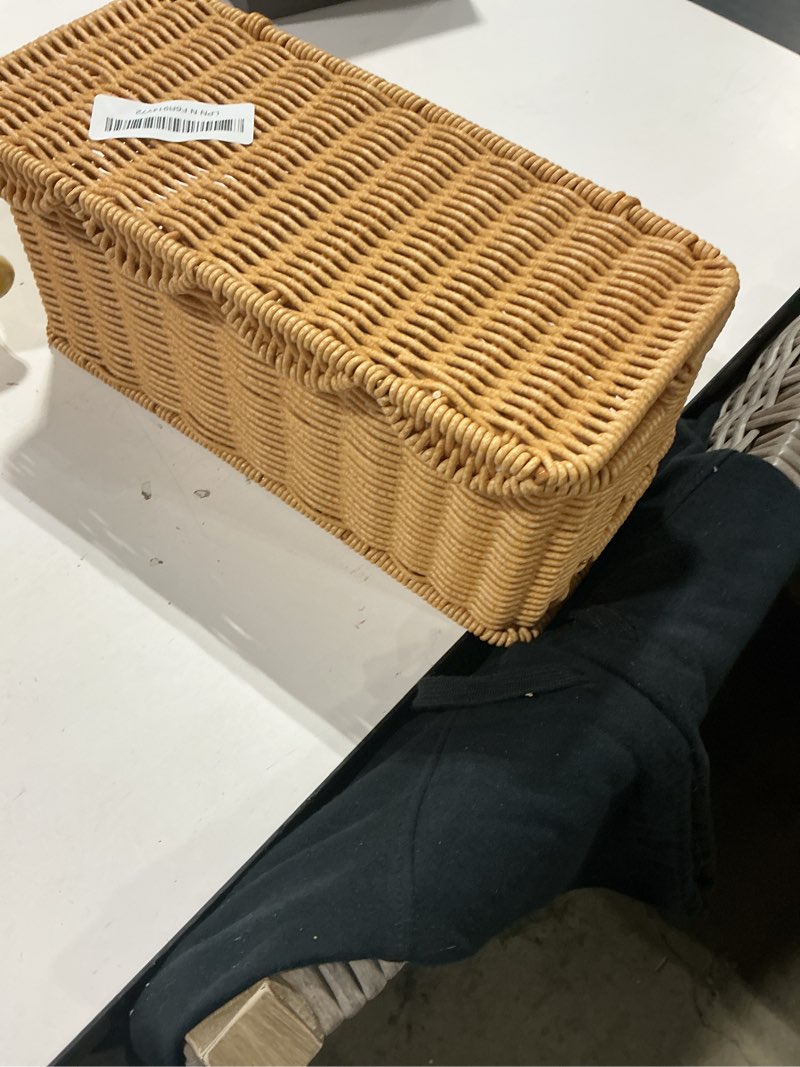 Condition photo showing Good Condition for scalloped edge handmade cable management box, elegant plastic rattan cable organizer, 2 open slots sturdy cord hider box, under desk cord organizer for home tv wires computer router usb hub strips