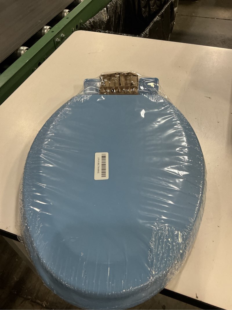 Condition photo showing New/Like New for toilet seat, slow close, soft touch, ultra-smooth matte finish (no orange-peel texture), premium moulded wood, quick release, piklids (royal blue, elongated) royal blue elongated