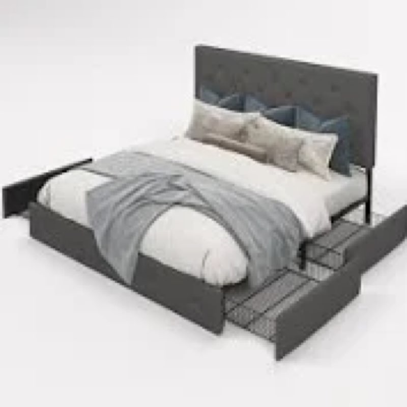 Silvester Modern Upholstered Platform Storage Bed with Wooden Slats, no box spring needed