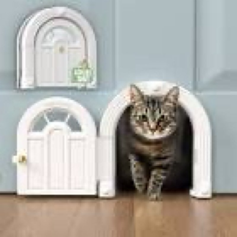 purrfect portal meow manor® cat door interior door - no-flap, fits cats up to 20 lbs, easy diy setup, no training needed paper white