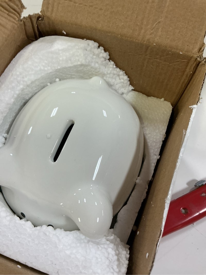 Condition photo showing New/Like New for sobeit piggy bank for kids girls boys, glazed ceramic coin bank, cute pig piggy bank money bank coin bank for birthday, nursery décor, keepsake, baby shower (white) style 1 white