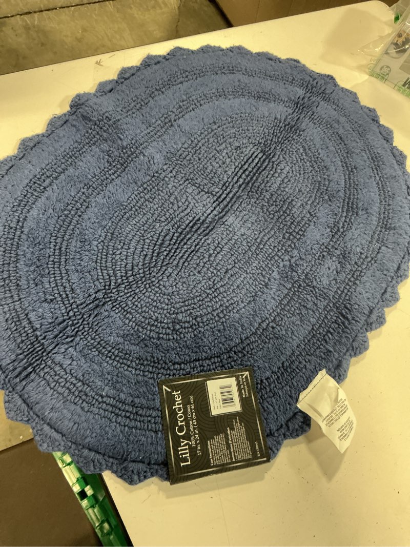 Condition photo showing Good Condition for better trends lilly crochet 17x24 oval bath rugs & reversible rugs, bath mats for bathroom, luxurious 100% cotton bath rug & water absorbent bathroom mat- blue bath matt