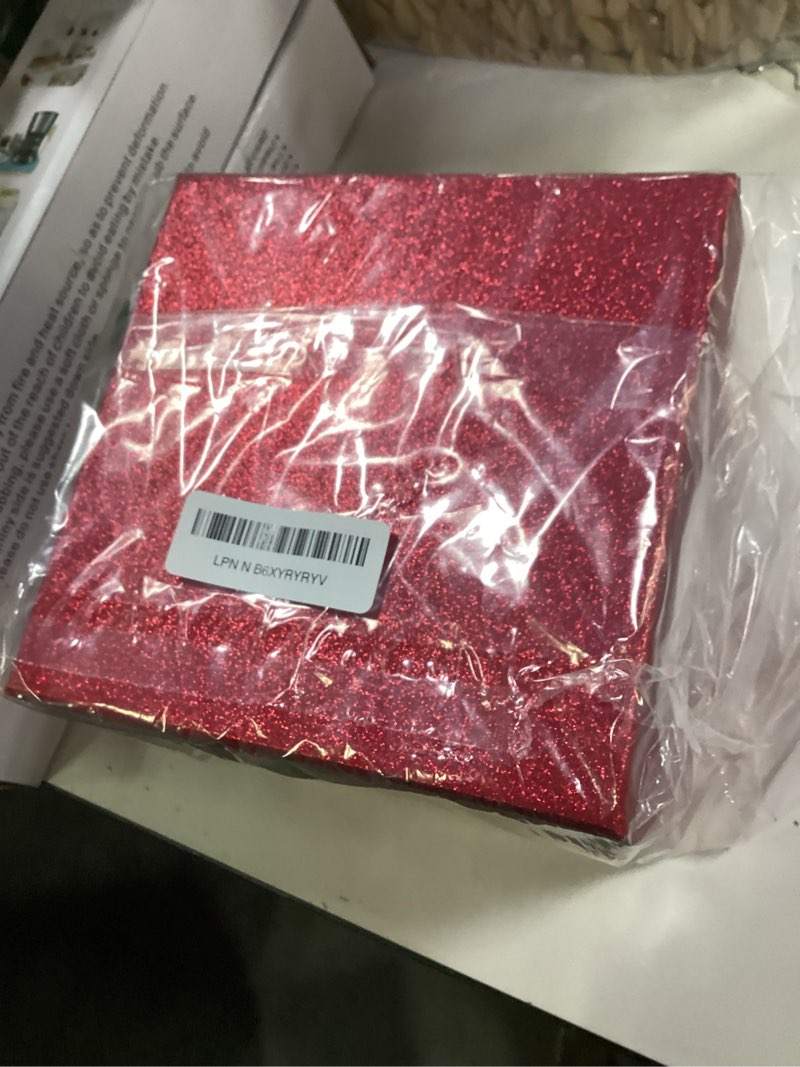 Condition photo showing New/Like New for UNIQOOO 5Pcs Red Glitter Xmas Gift Box Set with Lid, Assorted Size, Square Nested Wedding Keepsake Boxes, Holiday Paper Box Tower For Birthday Party, Mother's Day Gift Wrap Packaging Red Glitter Foil