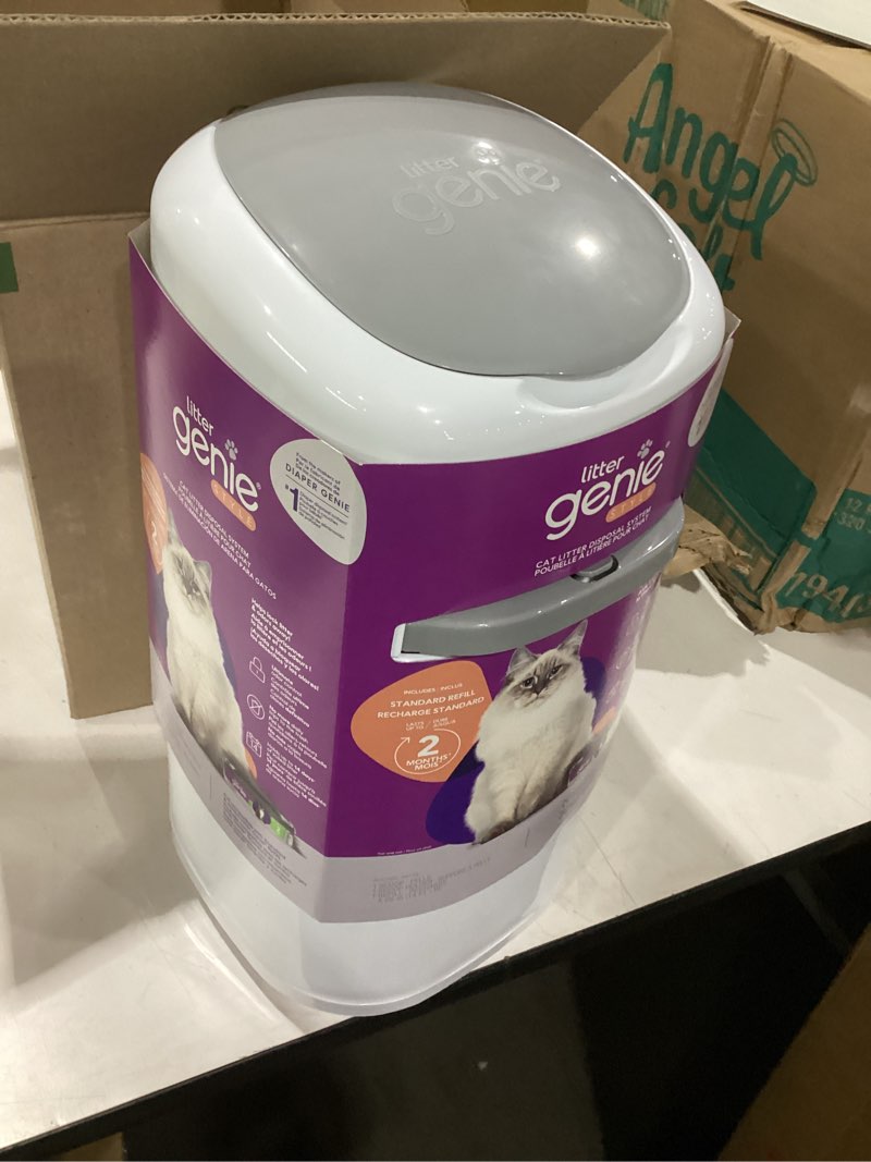 Condition photo showing Good Condition for litter genie style pail cat litter box waste disposal system for odor control includes 1 square refill bag white