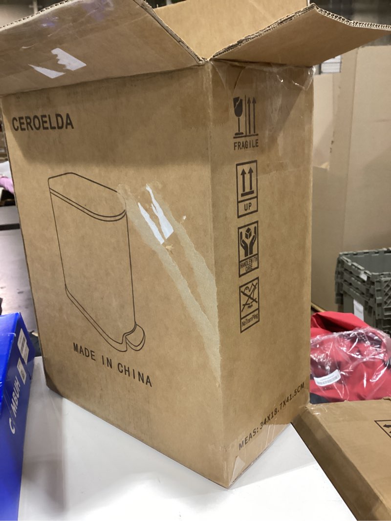 Condition photo showing Good Condition for CEROELDA White Bathroom Trash Can with Lid-10L/2.6 Gallon Stainless Steel Step Slim Garbage Can-Rectangle Pedal Trash Bin for Narrow Office, Kitchen, Bedroom, Toilet-Soft Close (B-White/2.6 Gallon)