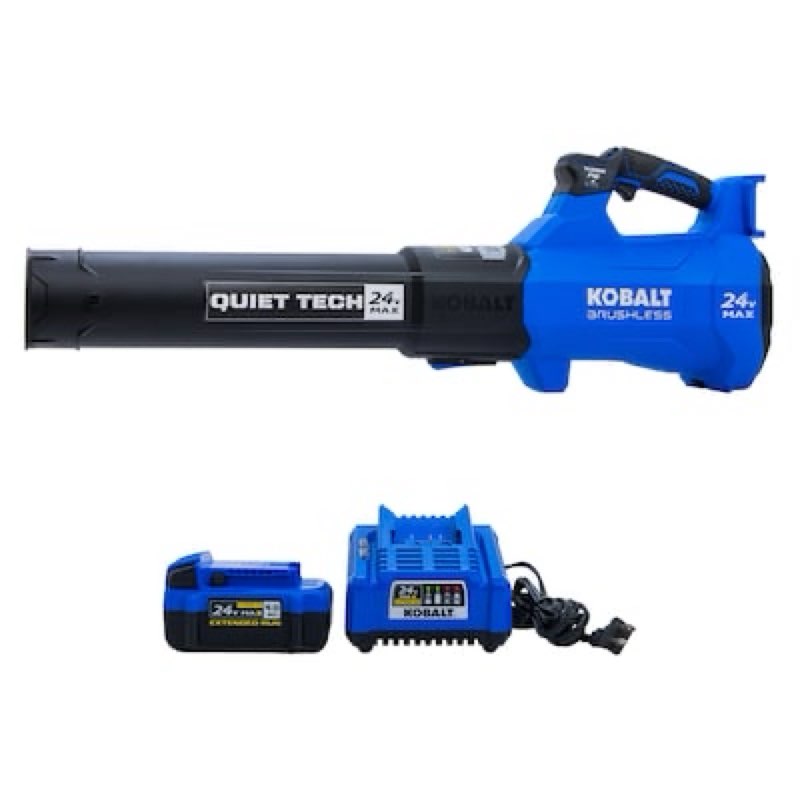kobalt quiet tech 24-volt 540-cfm 120-mph battery handheld leaf blower 4 ah battery included charger included