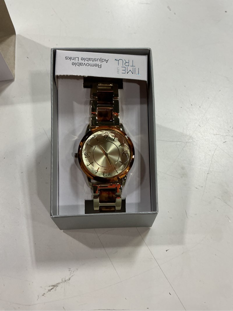 Condition photo showing New/Like New for Time And Tru Adult Ladies Faux Tortoise Bracelet Watch