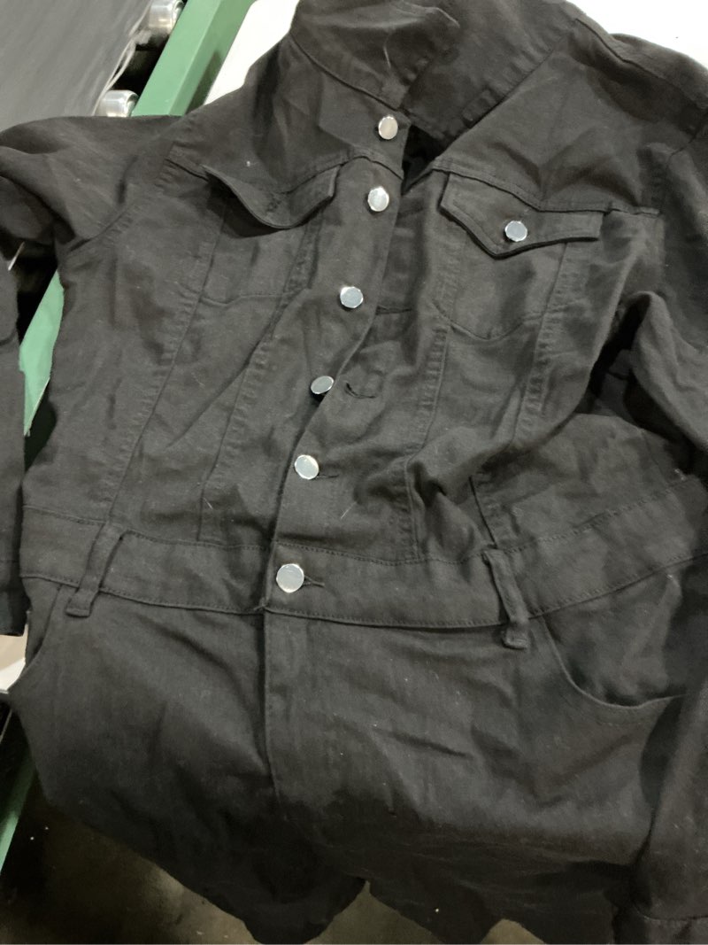 Condition photo showing As Is for molilove women's vintage short denim jumpsuit long sleeve button down jean jumpsuit romper with pocket sexy going out outfits xx-large black