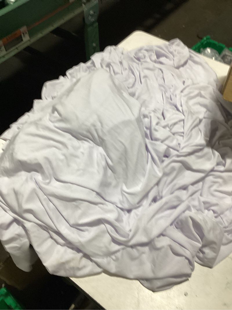 Condition photo showing As Is for 2pk white spandex tablecloths 6ft for rectangle tables, wrinkle free classy table skirt stretchy fitted table cloths covers 6 foot for weddings birthday party events banquette baby shower white 6ft - 2p